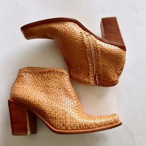 SELLERS-Camel "PARMA" Woven Leather Ankle Booties